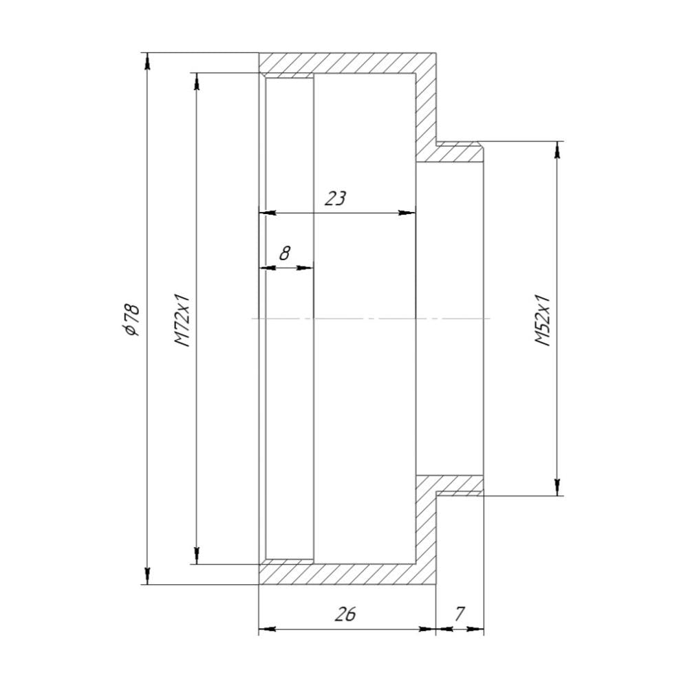 M72x1 female to M52x1 male thread adapter