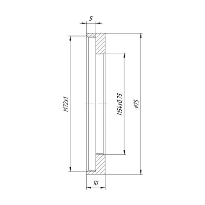 M72x1 female to M54x0.75 female thread adapter