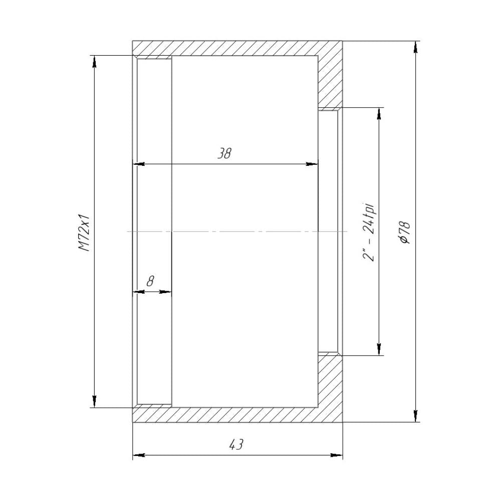 M72x1 female to SCT 2"-24tpi female thread adapter