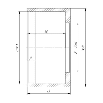 M72x1 female to SCT 2"-24tpi female thread adapter