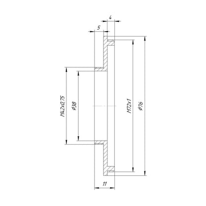 M72x1 male to M42x0.75 (T2) male thread adapter