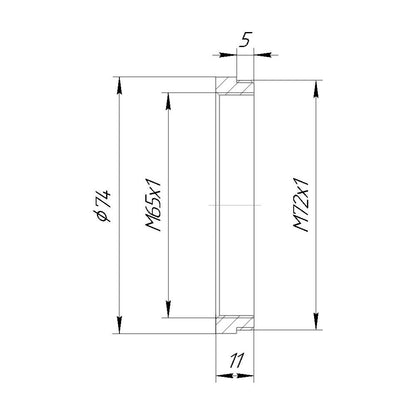 M72x1 male to M65x1 female thread adapter