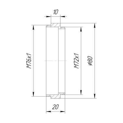M72x1 male to M76x1 male thread adapter