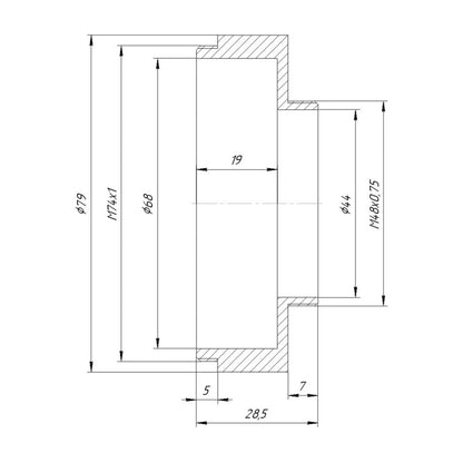 M74x1 male to M48x0.75 male thread adapter