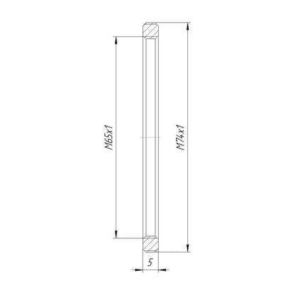 M74x1 male to M65x1 female thread adapter, flangeless