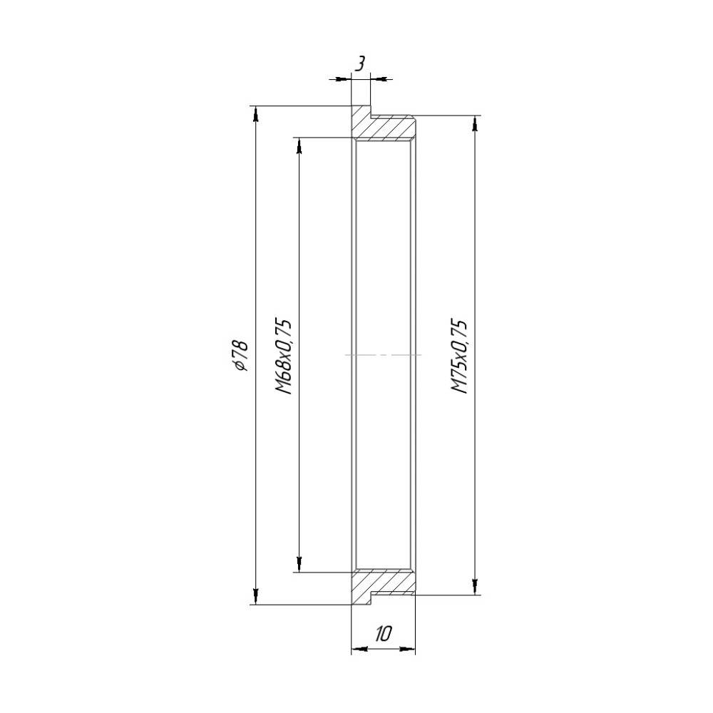 M75x0.75 male to M68x0.75 female thread adapter
