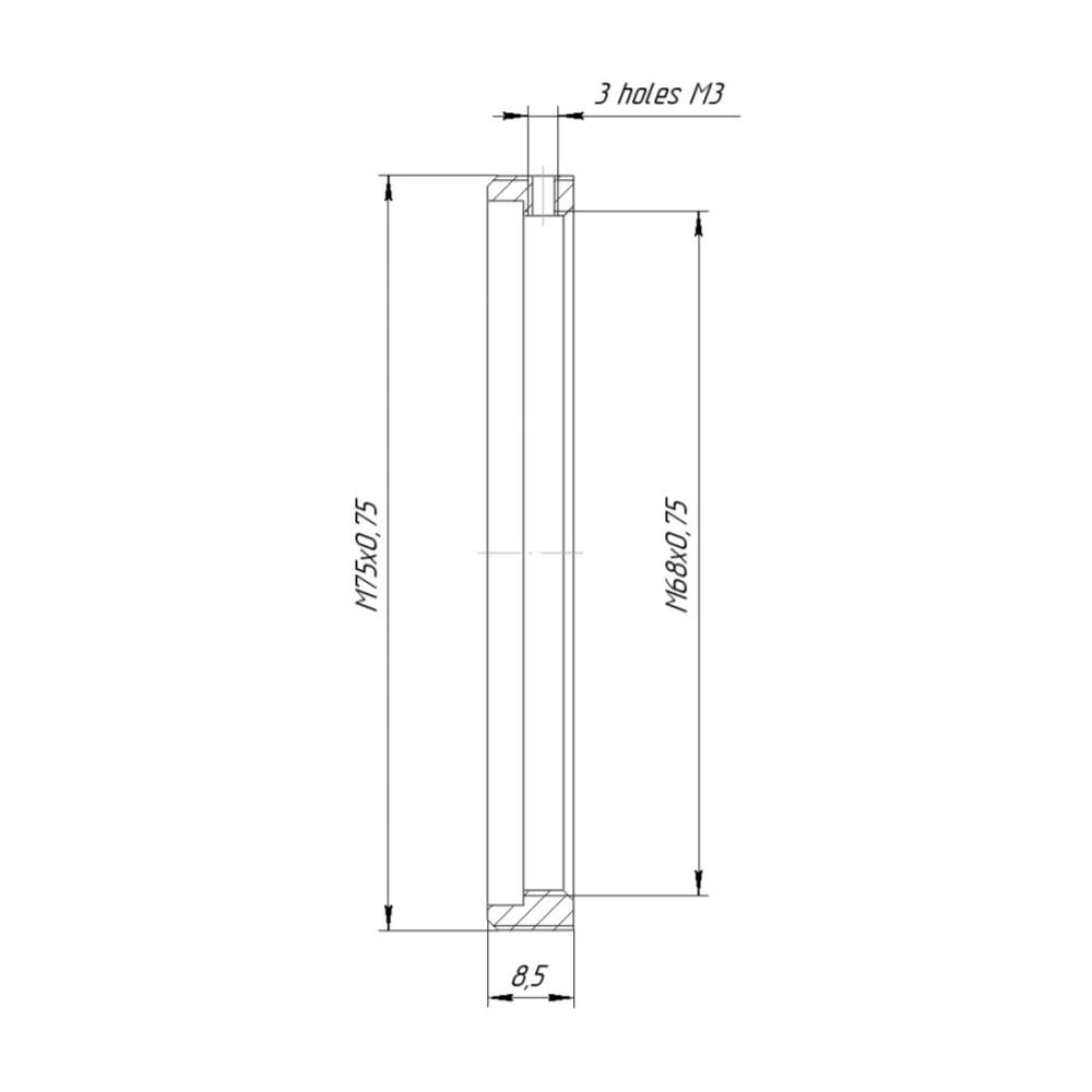 M75x0.75 male to M68x0.75 female thread adapter (HCDNA, FVD-16A on Kowa 8-Z)