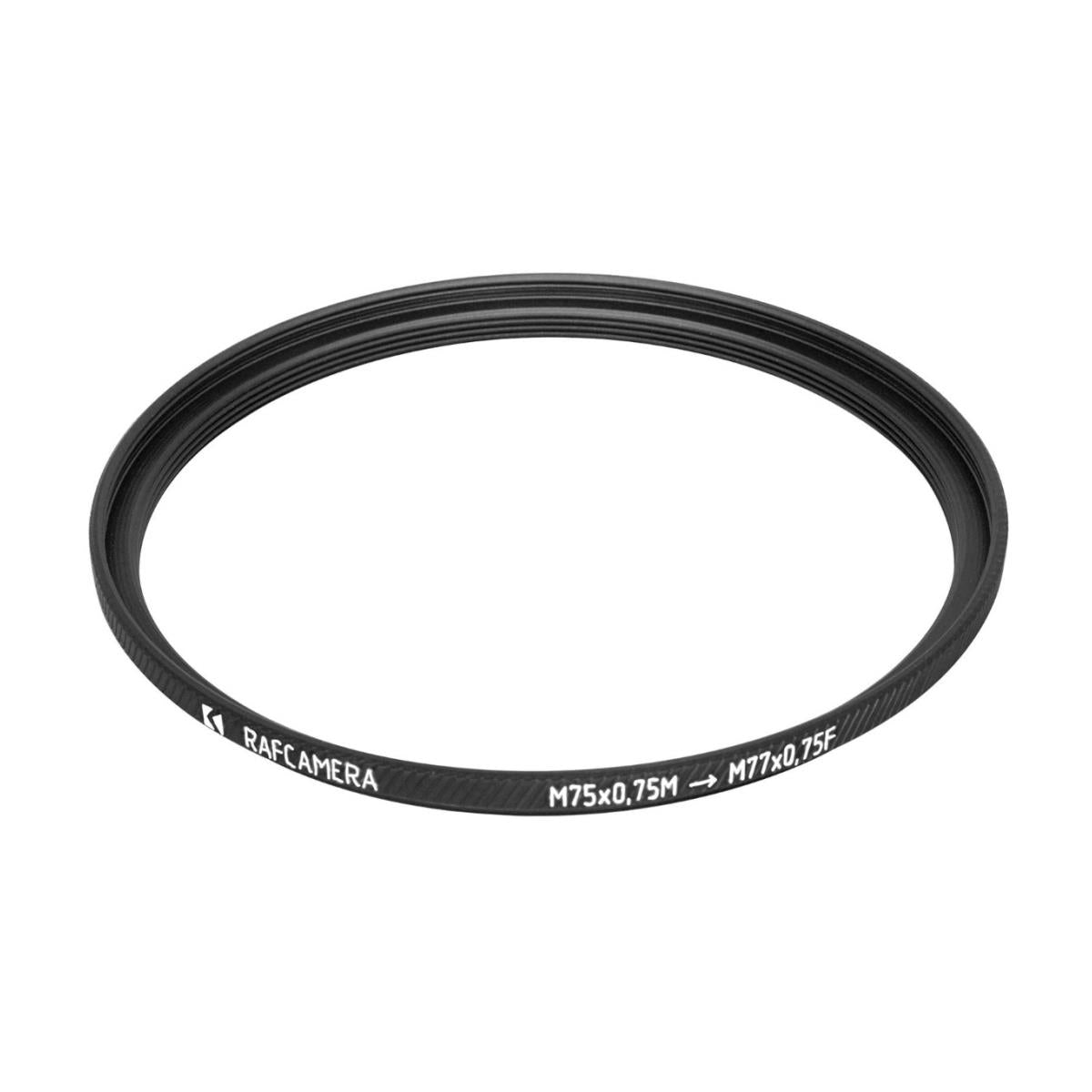 M75x0.75 male to M77x0.75 female thread adapter, 2.5mm thread