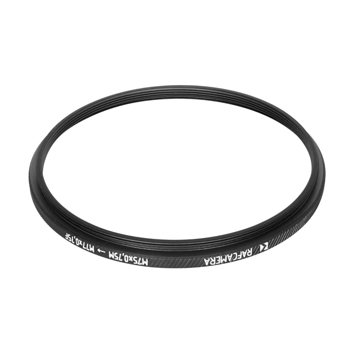 M75x0.75 male to M77x0.75 female thread adapter, 2.5mm thread