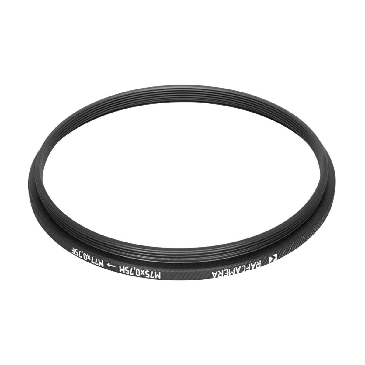 M75x0.75 male to M77x0.75 female thread adapter, 3.5mm thread