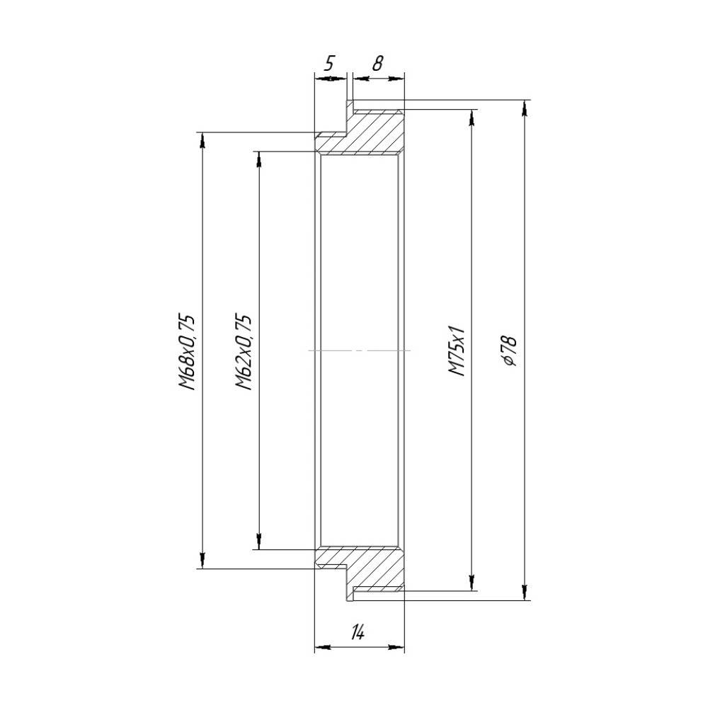 M75x1 male to M68x0.75 male thread adapter