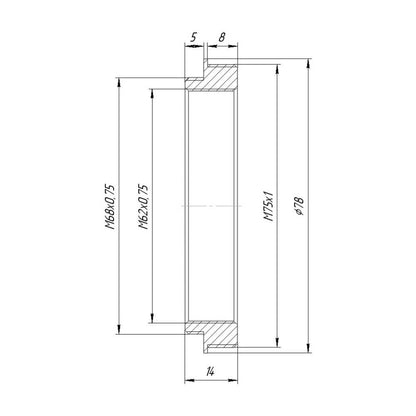 M75x1 male to M68x0.75 male thread adapter