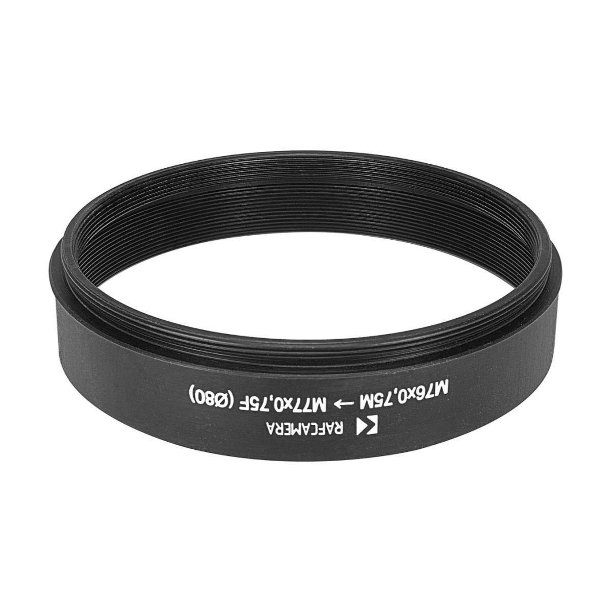 M76x0.75 male to M77x0.75 female thread adapter with 80mm outer diameter