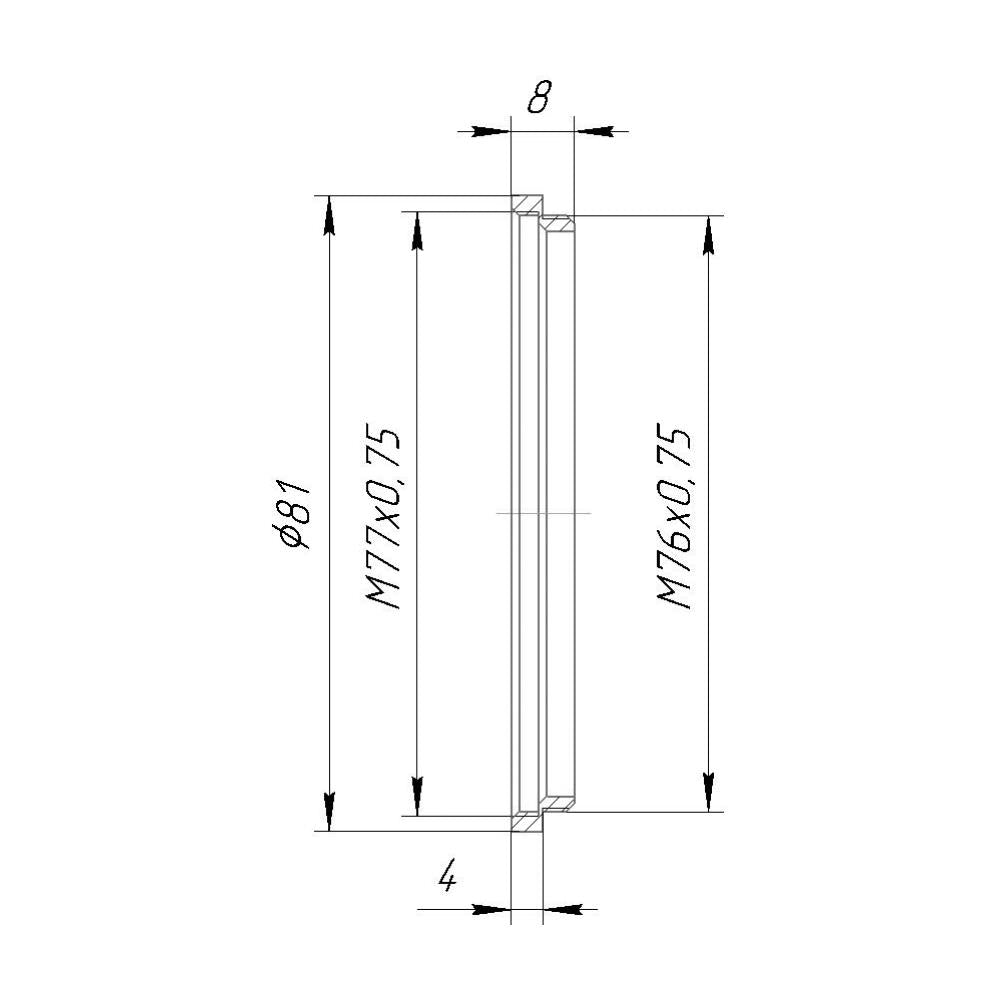 M76x0.75 male to M77x0.75 female thread adapter (77mm step-up ring for Lenar)