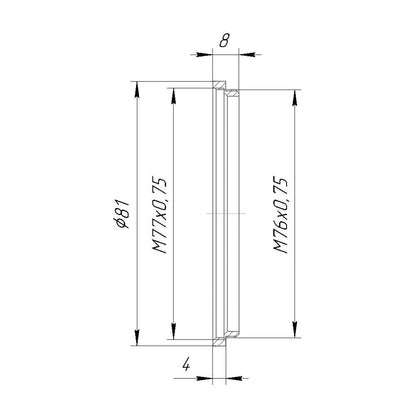 M76x0.75 male to M77x0.75 female thread adapter (77mm step-up ring for Lenar)