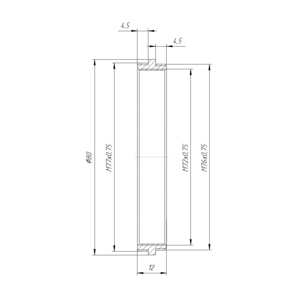 M76x0.75 male to M77x0.75 male thread adapter
