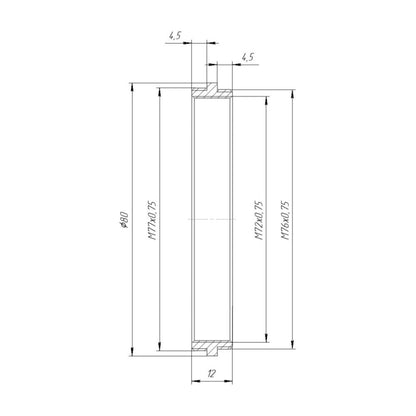 M76x0.75 male to M77x0.75 male thread adapter