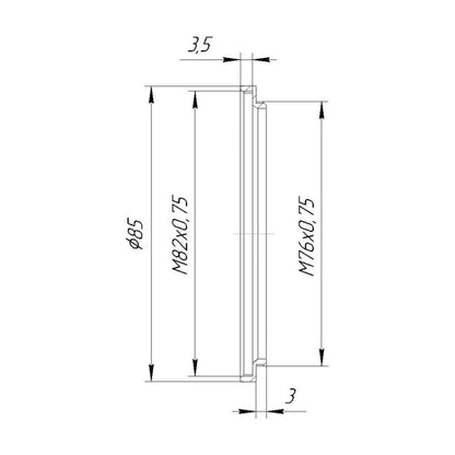 M76x0.75 male to M82x0.75 female thread adapter (76mm to 82mm step-up ring)