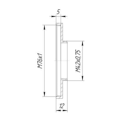 M76x1 female to M42x0.75 male thread adapter