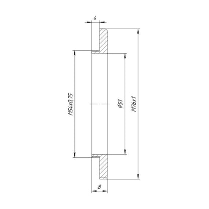M76x1 male to M54x0.75 male thread adapter