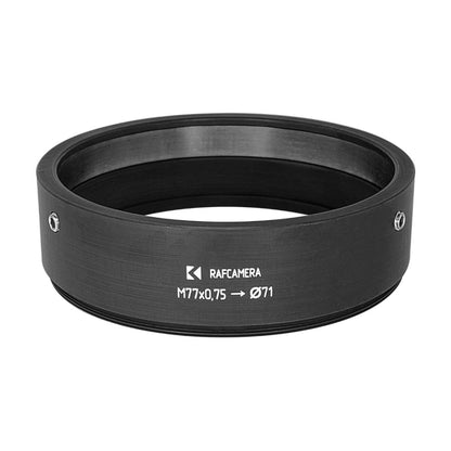 71mm clamp to M77x0.75 male thread adapter (for Schneider Cinelux lenses)