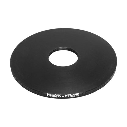 M77x0.75 male to M24x0.75 female thread adapter (77mm to 24mm step-down ring)