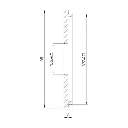 M77x0.75 male to M24x0.75 female thread adapter (77mm to 24mm step-down ring)