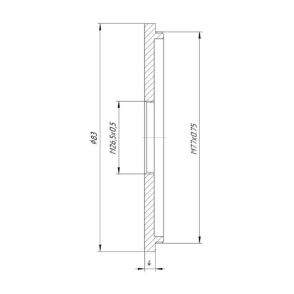 M77x0.75 male to M26.5x0.5 female thread adapter (77mm to 26.5mm step-down ring)