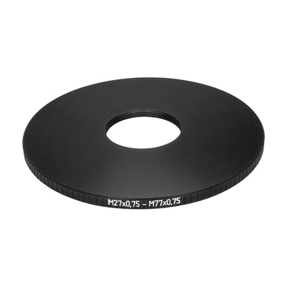 M77x0.75 male to M27x0.75 female thread adapter (77mm to 27mm step-down ring)