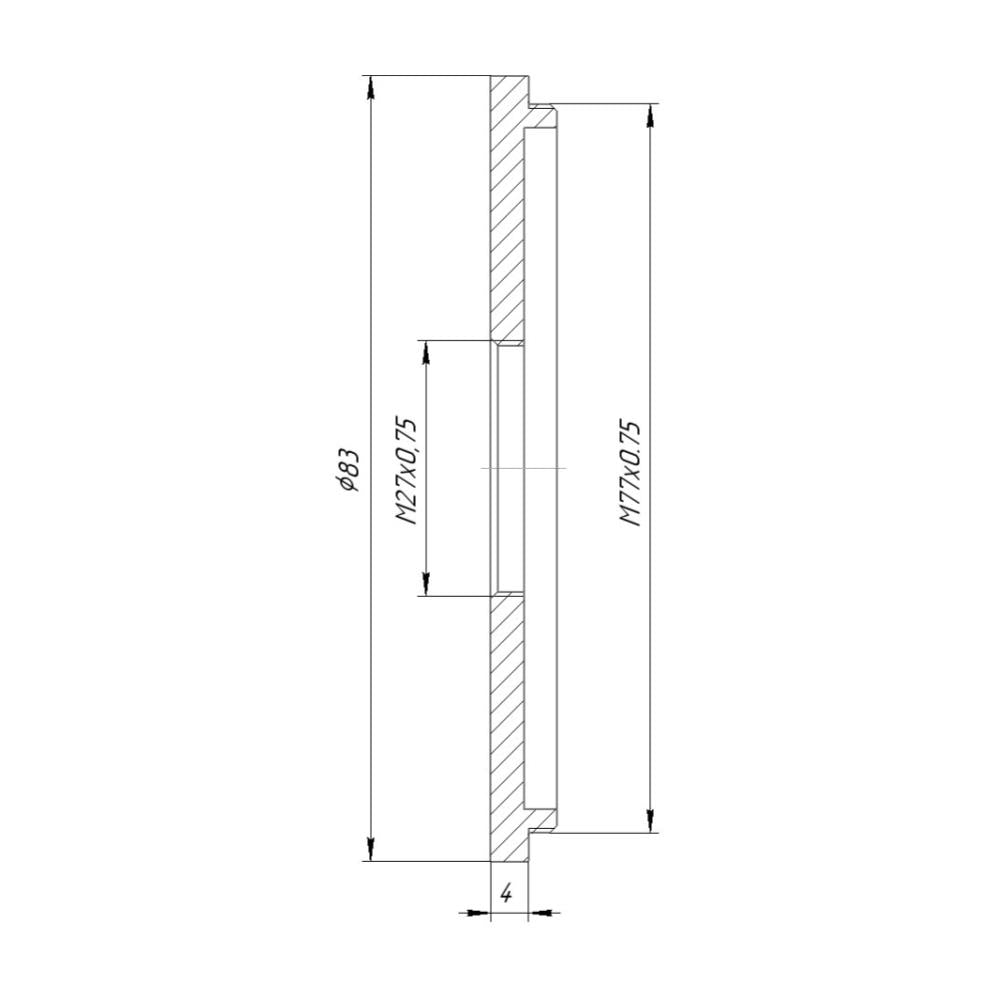 M77x0.75 male to M27x0.75 female thread adapter (77mm to 27mm step-down ring)