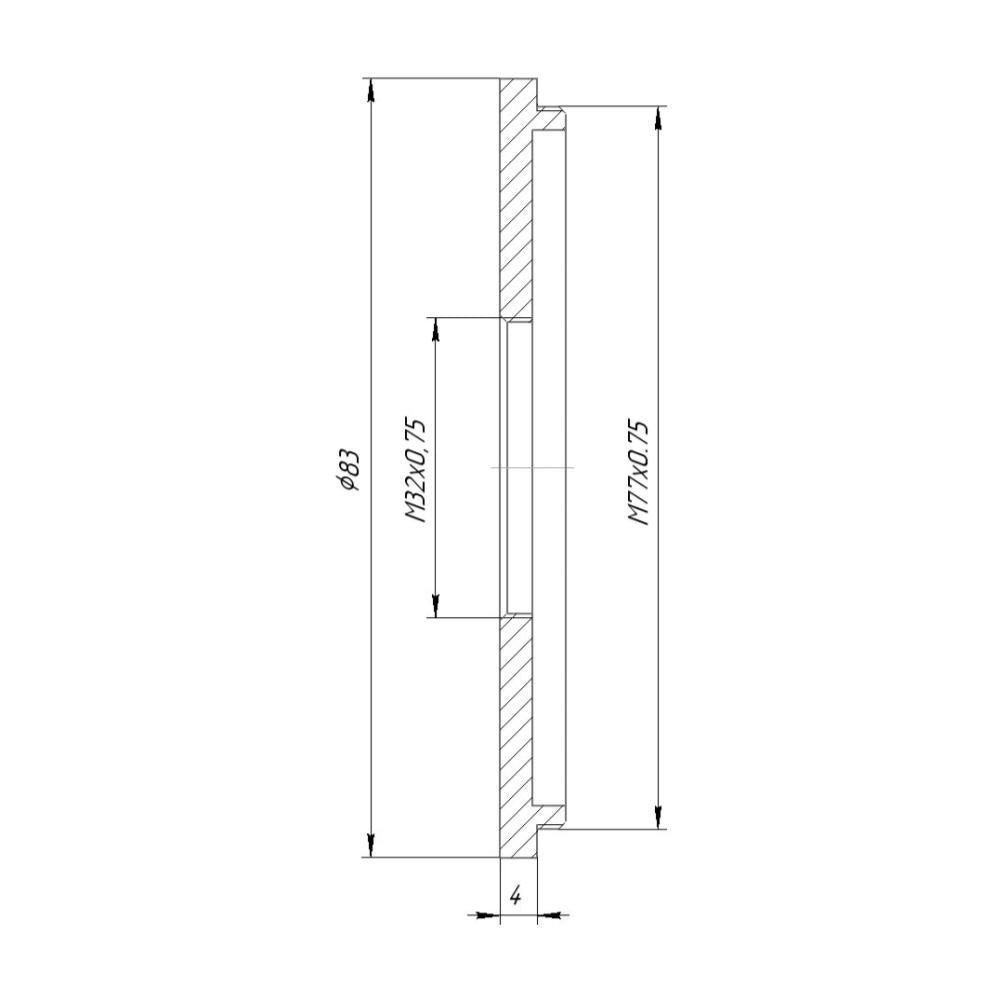 M77x0.75 male to M32x0.75 female thread adapter (77mm to 32mm step-down ring)