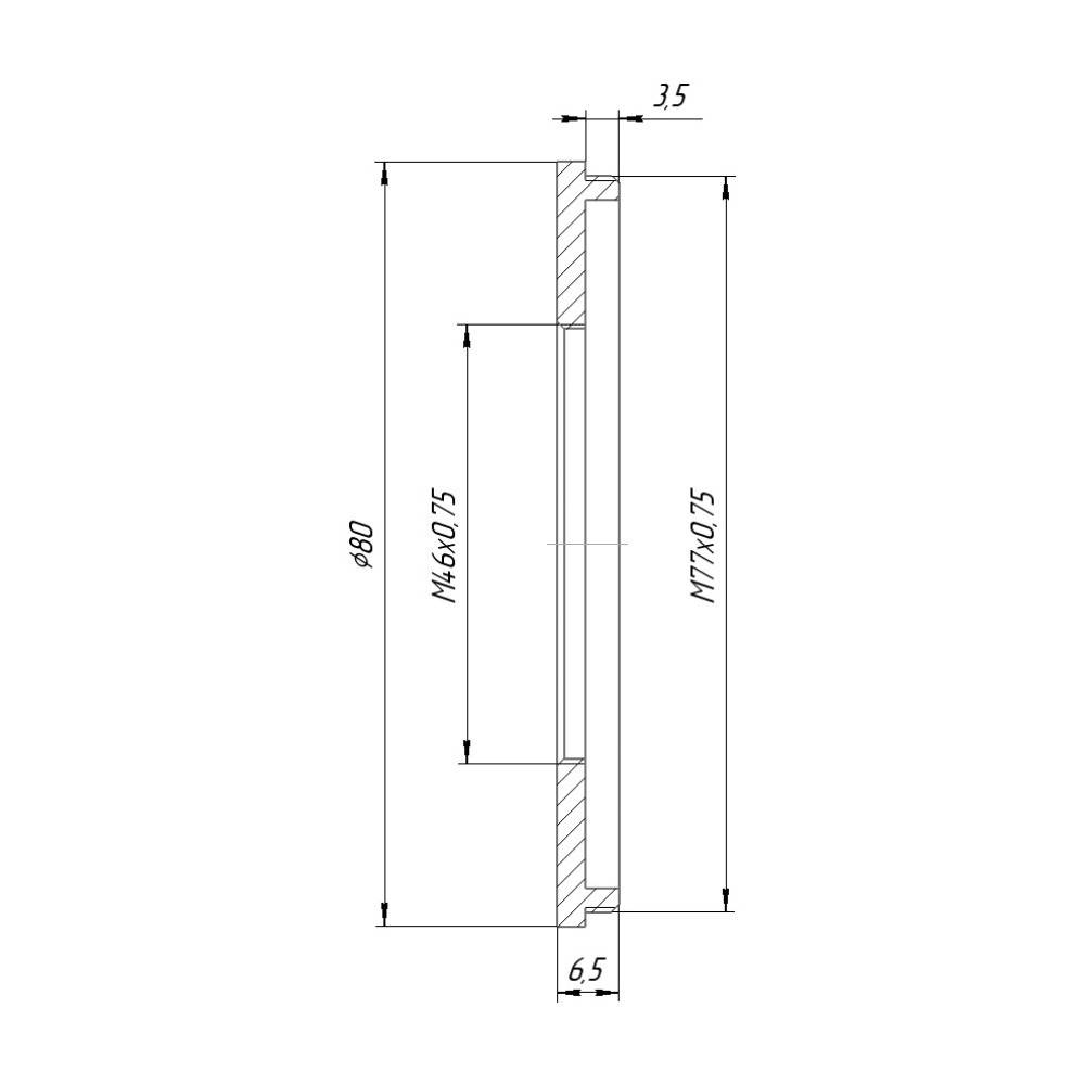 M77x0.75 male to M46x0.75 female thread adapter