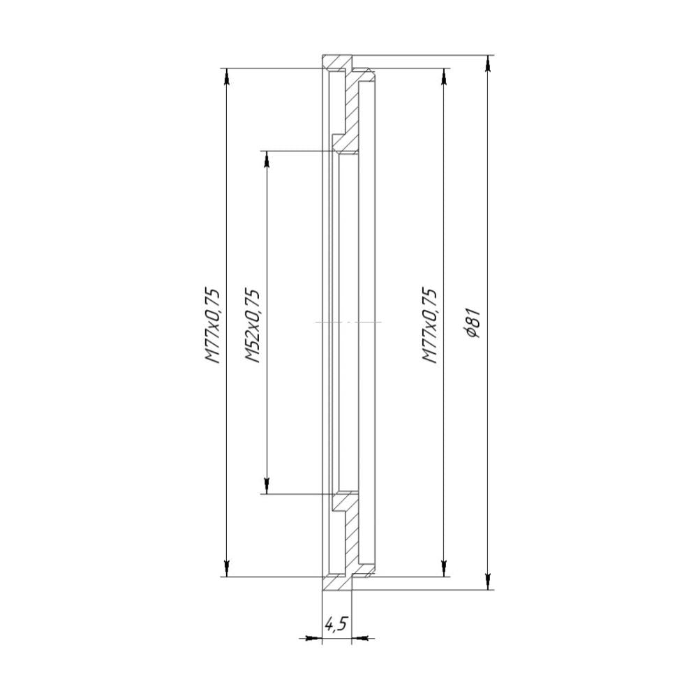 M77x0.75 male to M52x0.75 female thread adapter (77mm to 52mm step-down ring)