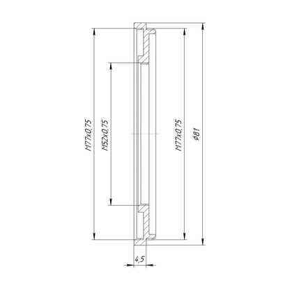 M77x0.75 male to M52x0.75 female thread adapter (77mm to 52mm step-down ring)