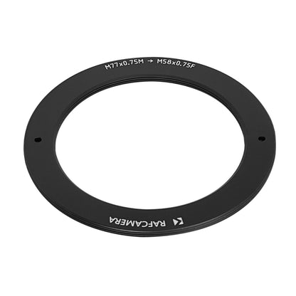 M77x0.75 male to M58x0.75 female thread adapter, flangeless