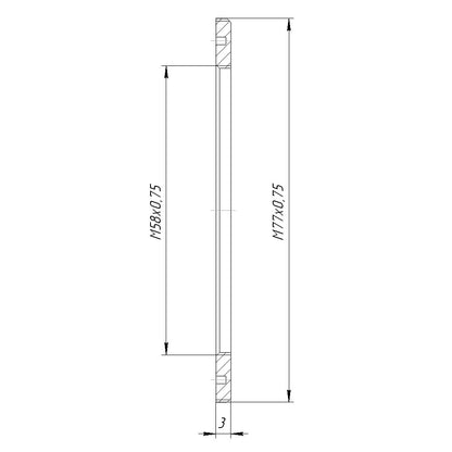 M77x0.75 male to M58x0.75 female thread adapter, flangeless
