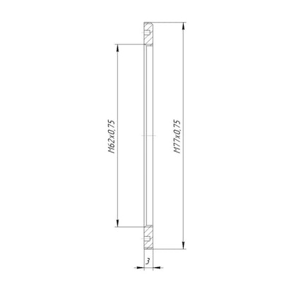 M77x0.75 male to M62x0.75 female thread adapter (77mm to 62mm step-down ring)