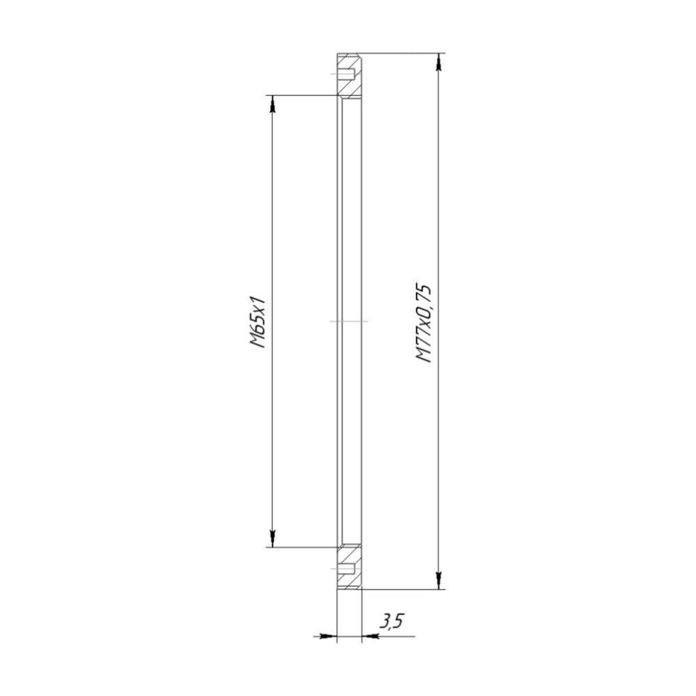 M77x0.75 male to M65x1 female thread adapter, flangeless