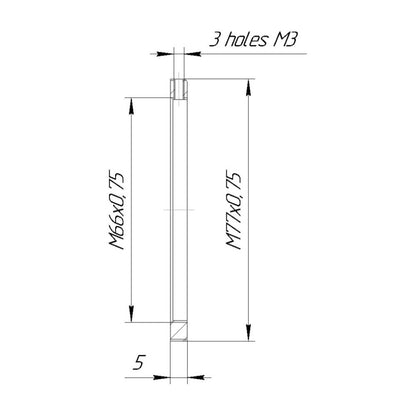 M77x0.75 male to M66x0.75 female thread adapter, flangeless