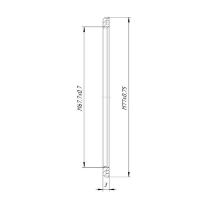 M77x0.75 male to M67.7x0.7 female thread adapter, flangeless