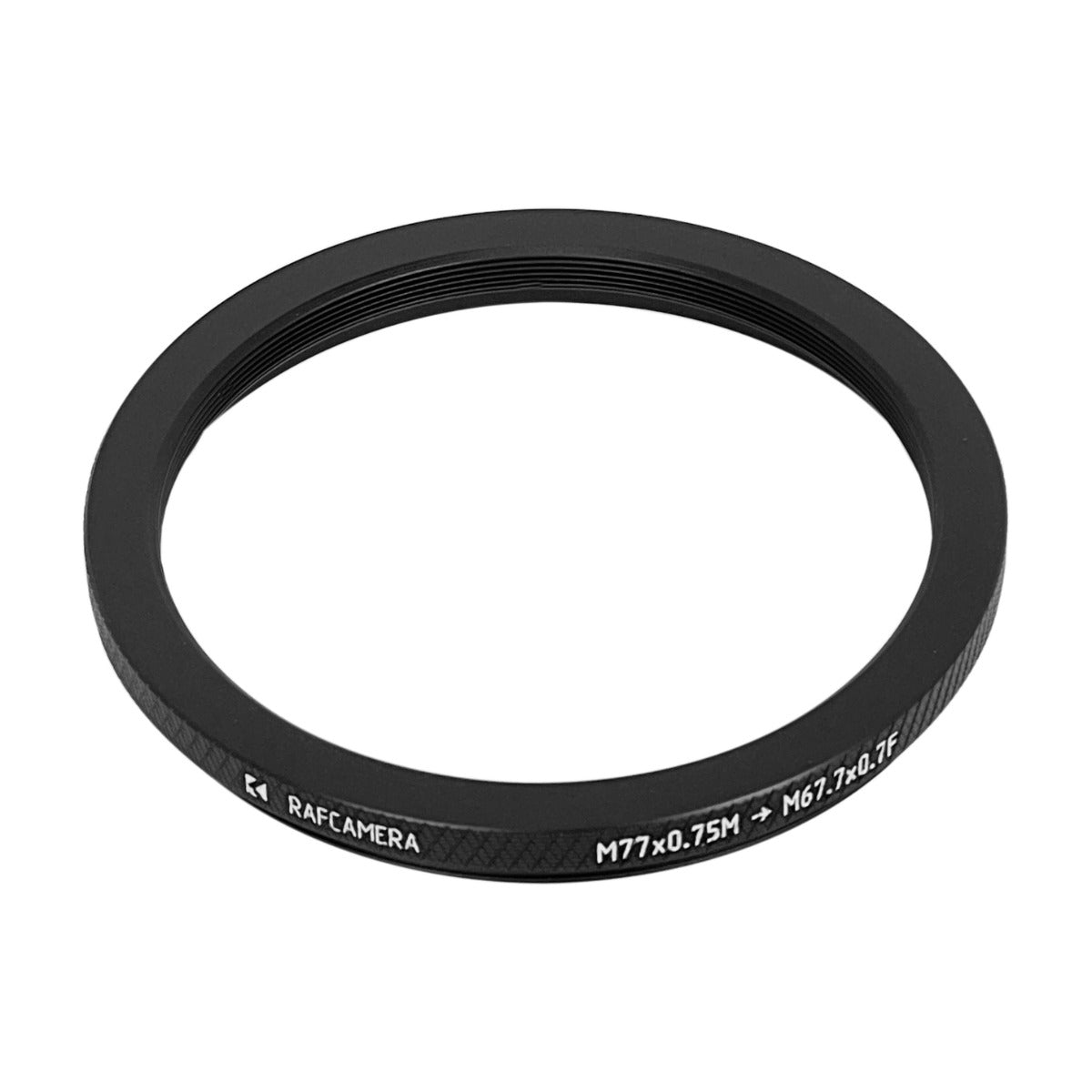 M77x0.75 male to M67.7x0.7 female thread adapter (77mm to 67.7mm step-down ring)