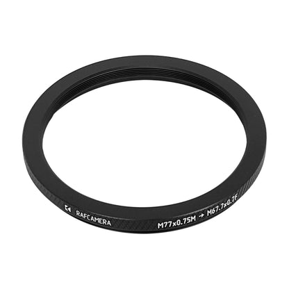 M77x0.75 male to M67.7x0.7 female thread adapter (77mm to 67.7mm step-down ring)