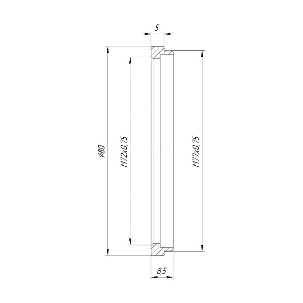 M77x0.75 male to M72x0.75 female thread adapter (77mm to 72mm step-down ring)