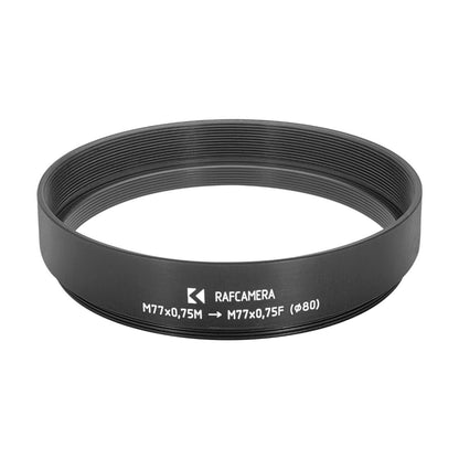 M77x0.75 male to M77x0.75 female thread adapter with 80mm outer diameter