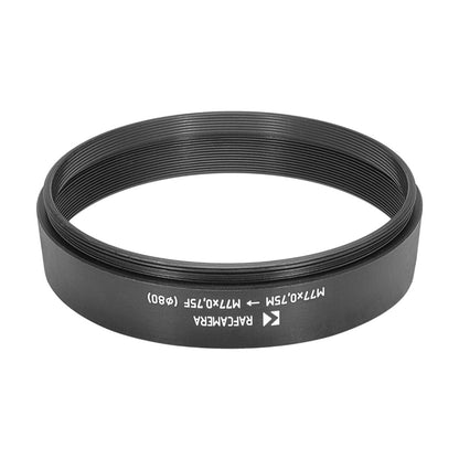 M77x0.75 male to M77x0.75 female thread adapter with 80mm outer diameter