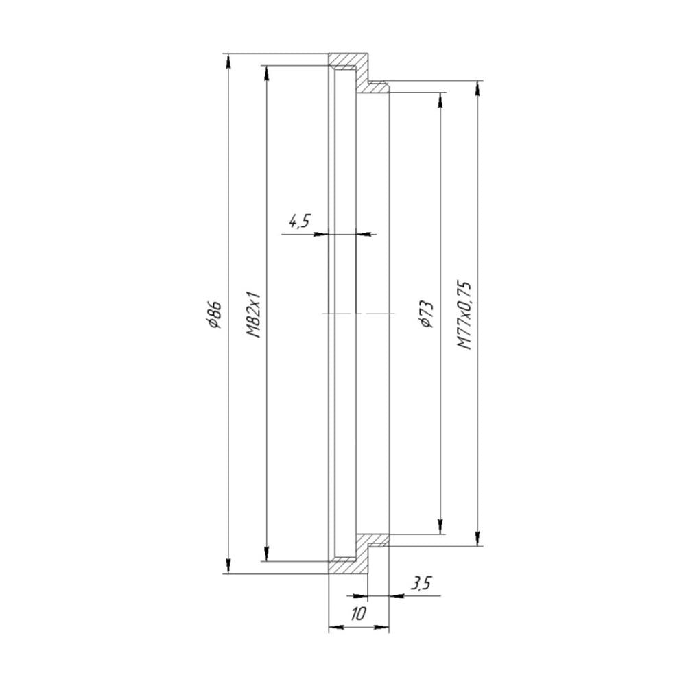 M77x0.75 male to M82x1 female thread adapter (77mm to 82mm step-up ring)
