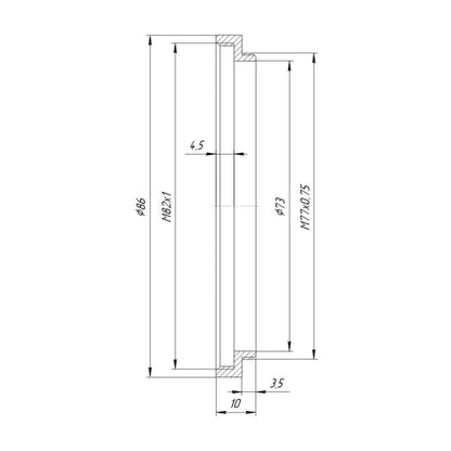M77x0.75 male to M82x1 female thread adapter (77mm to 82mm step-up ring)