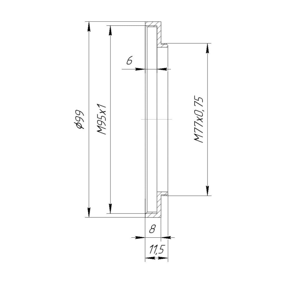 M77x0.75 male to M95x1 female thread adapter (77mm to 95mm step-up ring)