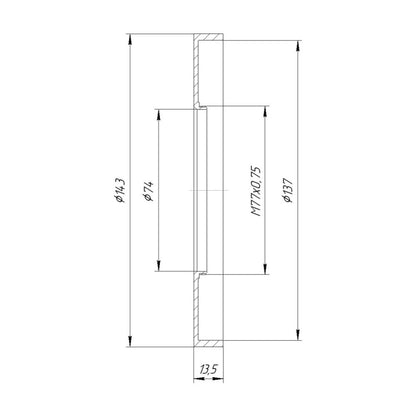 M77x0.75 male thread to 143mm outer diameter adapter (rear projecting)