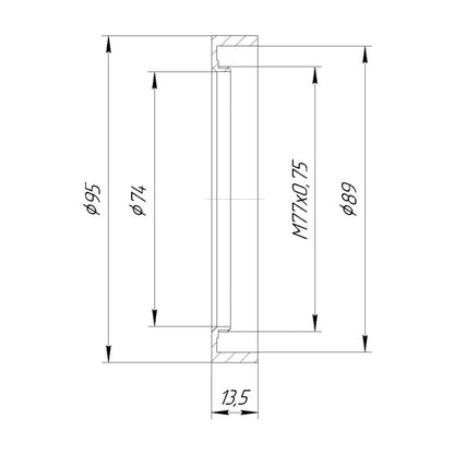 M77x0.75 male thread to 95mm outer diameter adapter (rear projecting)